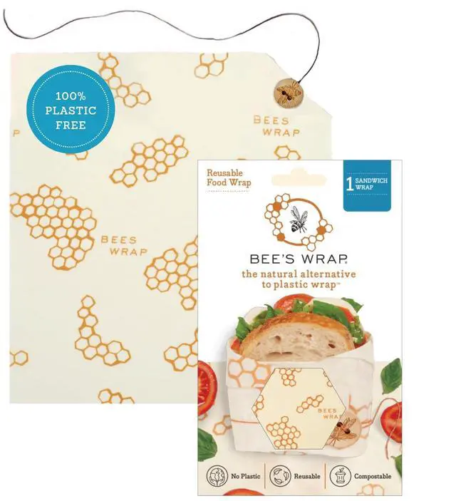 Main image of Beeswax Sandwich Wrap - Honeycomb | Button & Tie Closure - Plastic Free - Organic Beeswax Wraps - Reusable Lunch Wrap - Sandwiches & Snacks - Made in USA
