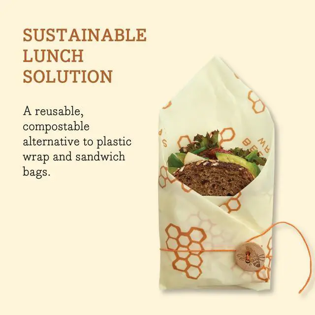 Alt view image 5 of 7 - Beeswax Sandwich Wrap - Honeycomb | Button & Tie Closure - Plastic Free - Organic Beeswax Wraps - Reusable Lunch Wrap - Sandwiches & Snacks - Made in USA