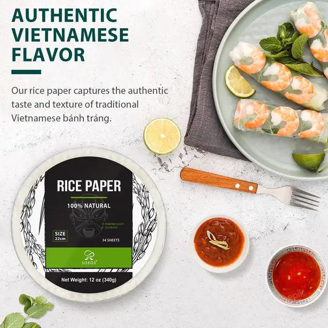 Alt view image 3 of 7 - Rice Paper, 1 Pack, 34 Sheets, Round, 22cm | Rice Paper Wrappers, Spring Roll Wrappers & Dumplings, Non-GMO, Gluten-Free, Low Carb, Vietnamese