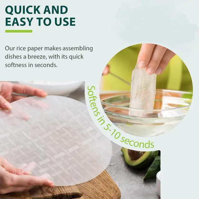 Alt view image 6 of 7 - Rice Paper, 1 Pack, 34 Sheets, Round, 22cm | Rice Paper Wrappers, Spring Roll Wrappers & Dumplings, Non-GMO, Gluten-Free, Low Carb, Vietnamese
