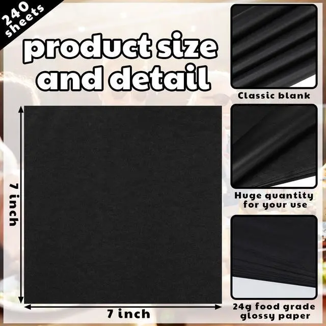 Alt view image 2 of 7 - 240 Sheets Deli Paper Wax Paper Sheets, Black, 7 x 7 Inch | Oil Proof Food Wrapping Bulk, Decorative Parchment, Liners Food Wrapping Sheets, for Sandwiches, Bread, BBQ, Picnic