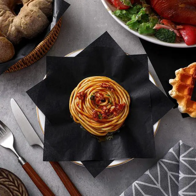 Alt view image 3 of 7 - 240 Sheets Deli Paper Wax Paper Sheets, Black, 7 x 7 Inch | Oil Proof Food Wrapping Bulk, Decorative Parchment, Liners Food Wrapping Sheets, for Sandwiches, Bread, BBQ, Picnic