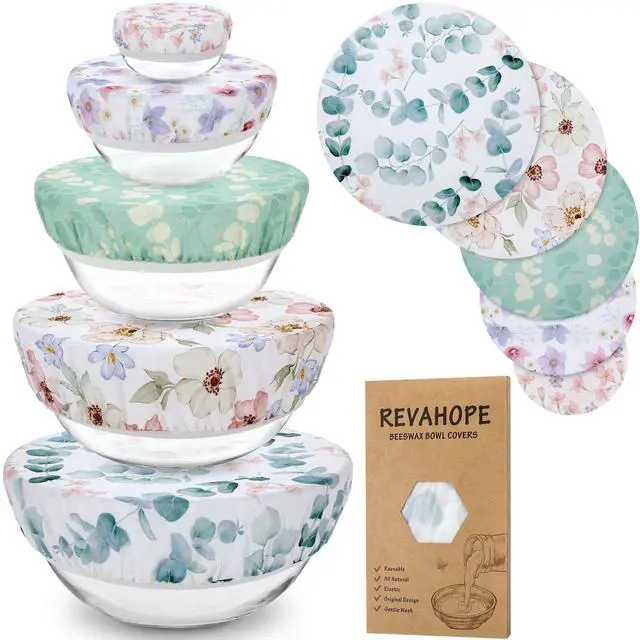 Main image of 5Pcs Reusable Beeswax Elastic Bowl Covers for Bread Proofing and Food Cover | Cotton Cloth Flexible Beeswax Wraps for Sourdough Cover and Food Storage Shower Caps Sourdough Bread Supplies Tools