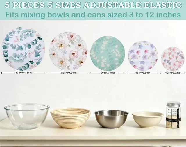 Alt view image 5 of 7 - 5Pcs Reusable Beeswax Elastic Bowl Covers for Bread Proofing and Food Cover | Cotton Cloth Flexible Beeswax Wraps for Sourdough Cover and Food Storage Shower Caps Sourdough Bread Supplies Tools