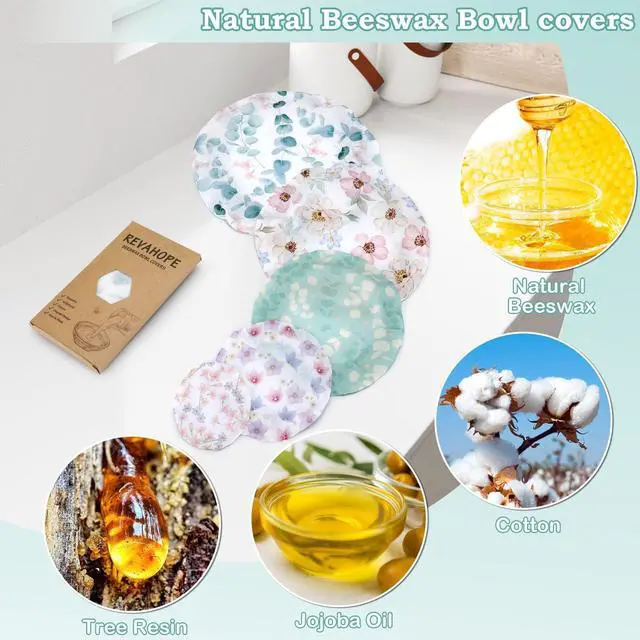 Alt view image 3 of 7 - 5Pcs Reusable Beeswax Elastic Bowl Covers for Bread Proofing and Food Cover | Cotton Cloth Flexible Beeswax Wraps for Sourdough Cover and Food Storage Shower Caps Sourdough Bread Supplies Tools
