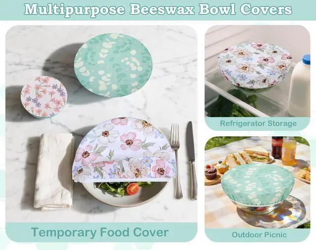 Alt view image 6 of 7 - 5Pcs Reusable Beeswax Elastic Bowl Covers for Bread Proofing and Food Cover | Cotton Cloth Flexible Beeswax Wraps for Sourdough Cover and Food Storage Shower Caps Sourdough Bread Supplies Tools