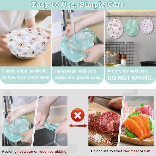 Alt view image 7 of 7 - 5Pcs Reusable Beeswax Elastic Bowl Covers for Bread Proofing and Food Cover | Cotton Cloth Flexible Beeswax Wraps for Sourdough Cover and Food Storage Shower Caps Sourdough Bread Supplies Tools