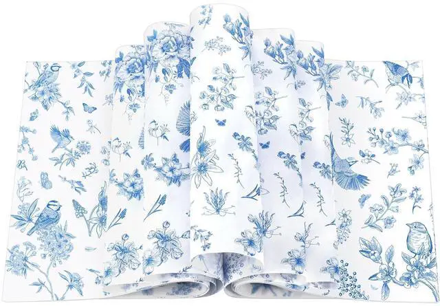 Main image of 200 Pcs Blue Floral Wax Paper Sheet for Food Chinoiserie Bird | Deli Paper Waterproof Sandwich Wrapping Greaseproof Food Basket Liners for Picnic Party Kitchen Supply, 9.8 x 8.7inch