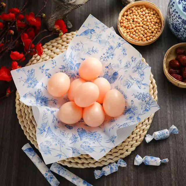 Alt view image 6 of 6 - 200 Pcs Blue Floral Wax Paper Sheet for Food Chinoiserie Bird | Deli Paper Waterproof Sandwich Wrapping Greaseproof Food Basket Liners for Picnic Party Kitchen Supply, 9.8 x 8.7inch