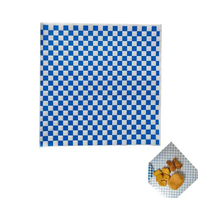 Main image of 100 Sheets Blue & White Checkered Deli Paper - Grease Resistant, 11.5''x11.5''