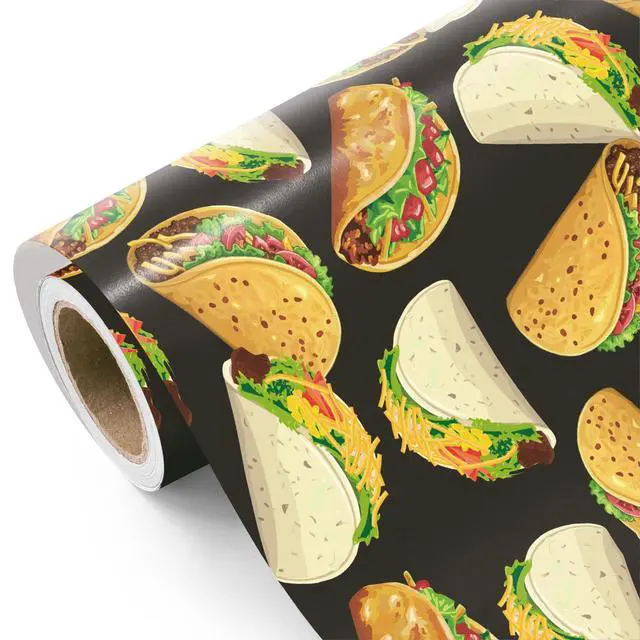 Main image of Taco Wrapping Paper - Mini Roll - 17 Inch x 16.5 Feet - Traditional Tacos Food Wrapping Paper, Perfect for Birthday, Mexican Themed Party, Taco Tuesday