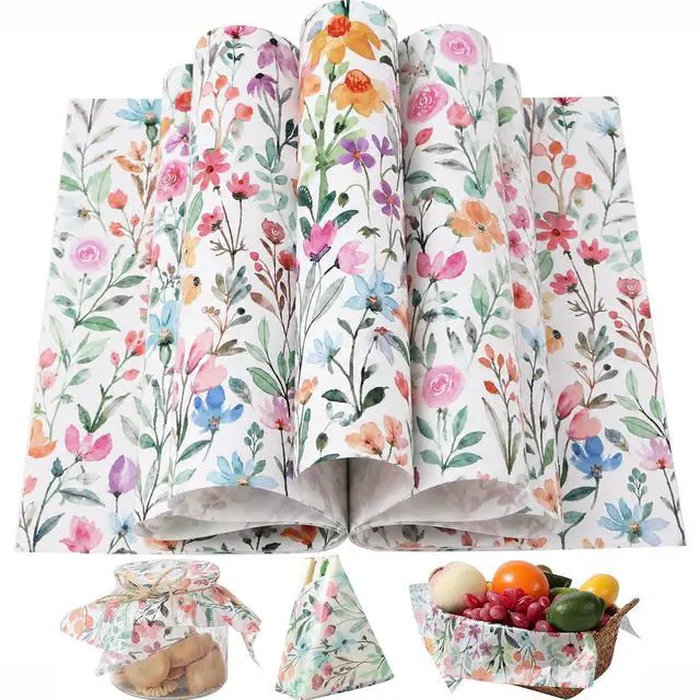 Main image of 150 Pcs Wildflower Garden Floral Wax Paper Sheets for Food Deli, 9.8 x 8.3 inch Watercolor Flower Greaseproof Wrapping Paper for Sandwich Picnic Basket Liner Valentine Birthday Shower Party Supplies