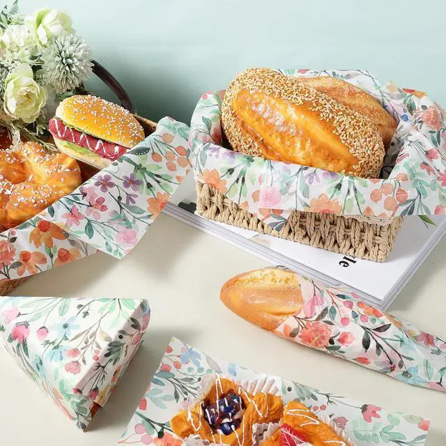 Alt view image 3 of 7 - 150 Pcs Wildflower Garden Floral Wax Paper Sheets for Food Deli, 9.8 x 8.3 inch Watercolor Flower Greaseproof Wrapping Paper for Sandwich Picnic Basket Liner Valentine Birthday Shower Party Supplies