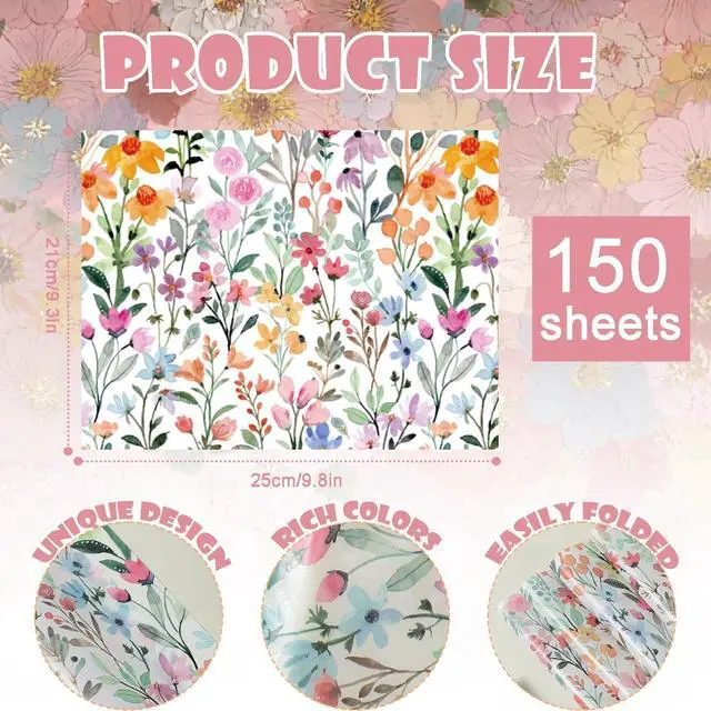 Alt view image 2 of 7 - 150 Pcs Wildflower Garden Floral Wax Paper Sheets for Food Deli, 9.8 x 8.3 inch Watercolor Flower Greaseproof Wrapping Paper for Sandwich Picnic Basket Liner Valentine Birthday Shower Party Supplies