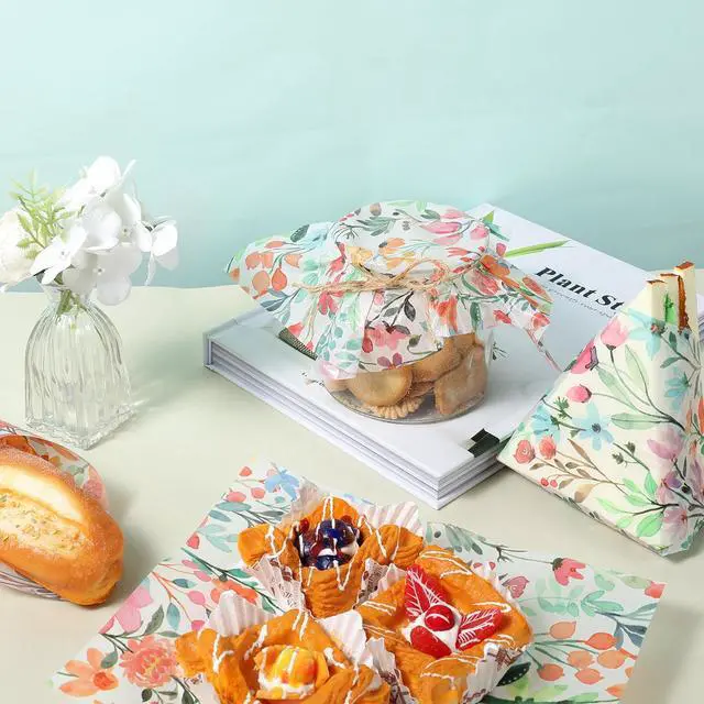 Alt view image 5 of 7 - 150 Pcs Wildflower Garden Floral Wax Paper Sheets for Food Deli, 9.8 x 8.3 inch Watercolor Flower Greaseproof Wrapping Paper for Sandwich Picnic Basket Liner Valentine Birthday Shower Party Supplies