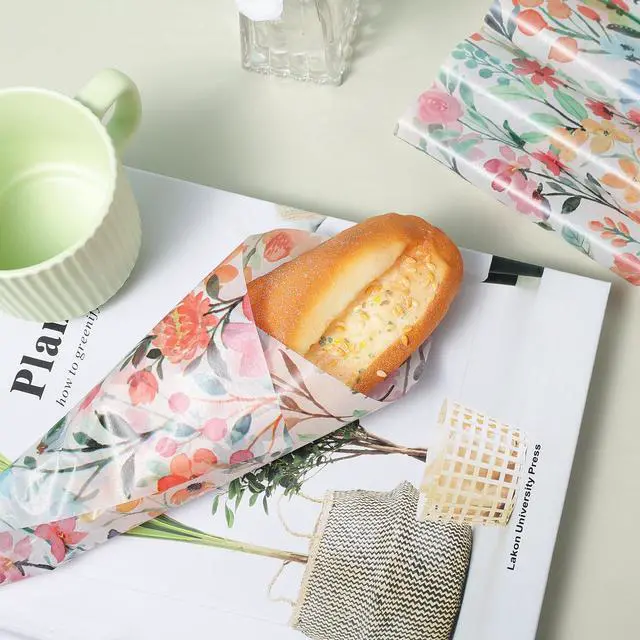 Alt view image 6 of 7 - 150 Pcs Wildflower Garden Floral Wax Paper Sheets for Food Deli, 9.8 x 8.3 inch Watercolor Flower Greaseproof Wrapping Paper for Sandwich Picnic Basket Liner Valentine Birthday Shower Party Supplies