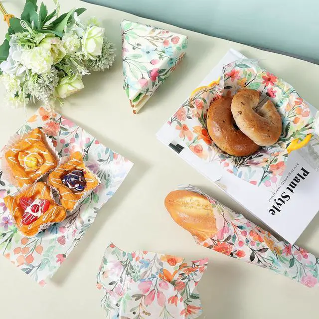 Alt view image 7 of 7 - 150 Pcs Wildflower Garden Floral Wax Paper Sheets for Food Deli, 9.8 x 8.3 inch Watercolor Flower Greaseproof Wrapping Paper for Sandwich Picnic Basket Liner Valentine Birthday Shower Party Supplies