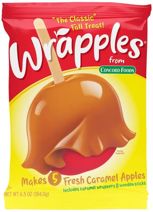 Main image of Caramel Apple Wrap, 6.5 oz (Pack of 1) | Soft Caramel Apple Sheets to Stretch Over, Wooden Sticks Included, Perfect for Halloween parties or Weekend Baking with Kids