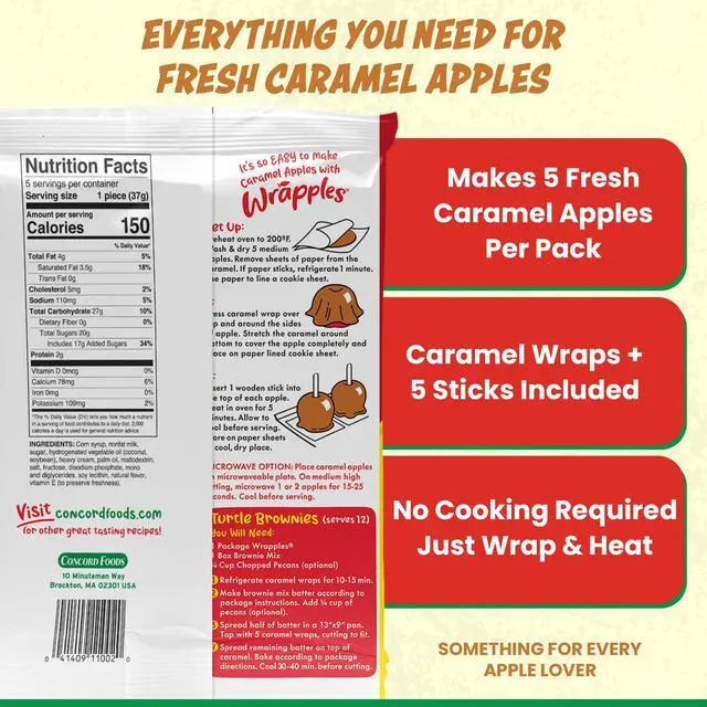 Alt view image 2 of 7 - Caramel Apple Wrap, 6.5 oz (Pack of 1) | Soft Caramel Apple Sheets to Stretch Over, Wooden Sticks Included, Perfect for Halloween parties or Weekend Baking with Kids