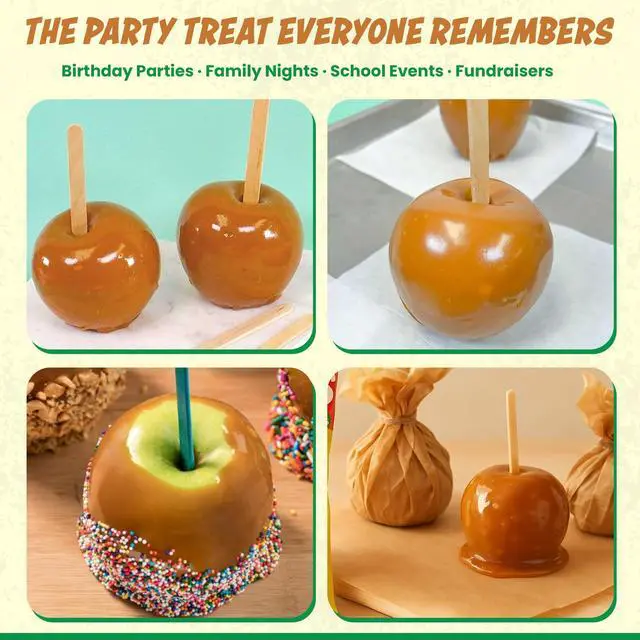 Alt view image 3 of 7 - Caramel Apple Wrap, 6.5 oz (Pack of 1) | Soft Caramel Apple Sheets to Stretch Over, Wooden Sticks Included, Perfect for Halloween parties or Weekend Baking with Kids