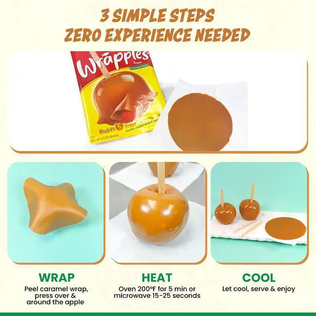 Alt view image 4 of 7 - Caramel Apple Wrap, 6.5 oz (Pack of 1) | Soft Caramel Apple Sheets to Stretch Over, Wooden Sticks Included, Perfect for Halloween parties or Weekend Baking with Kids