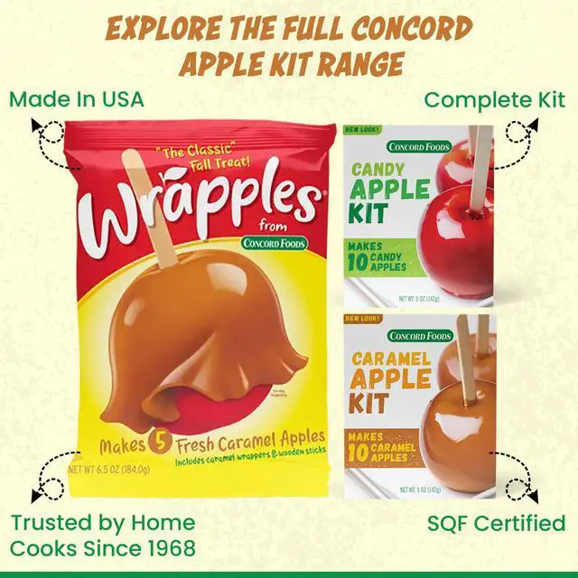 Alt view image 7 of 7 - Caramel Apple Wrap, 6.5 oz (Pack of 1) | Soft Caramel Apple Sheets to Stretch Over, Wooden Sticks Included, Perfect for Halloween parties or Weekend Baking with Kids