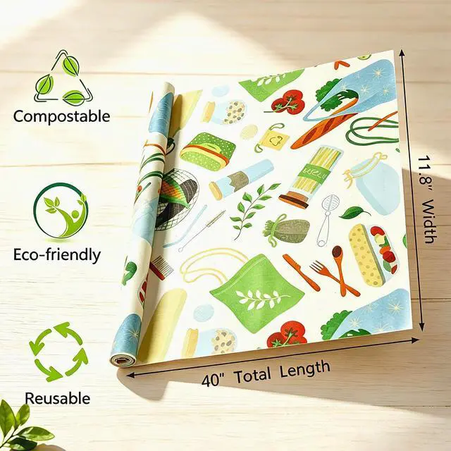 Alt view image 3 of 7 - Beeswax Wraps for Food - 12 x 40" Wax Paper Sheets for Food Reusable Beeswax Food Wraps for Food Preservation & Storage Organic Wax Paper Roll for Cheese, Sandwich, Bread