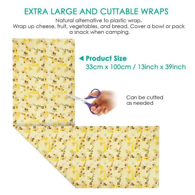 Alt view image 2 of 7 - Reusable Beeswax Wraps 13 x 39 Inch Beeswax Wraps for Food Eco-Friendly Sustainable Food Storage Wraps for Sandwich, Cheese, Fruit, Bread, Snacks
