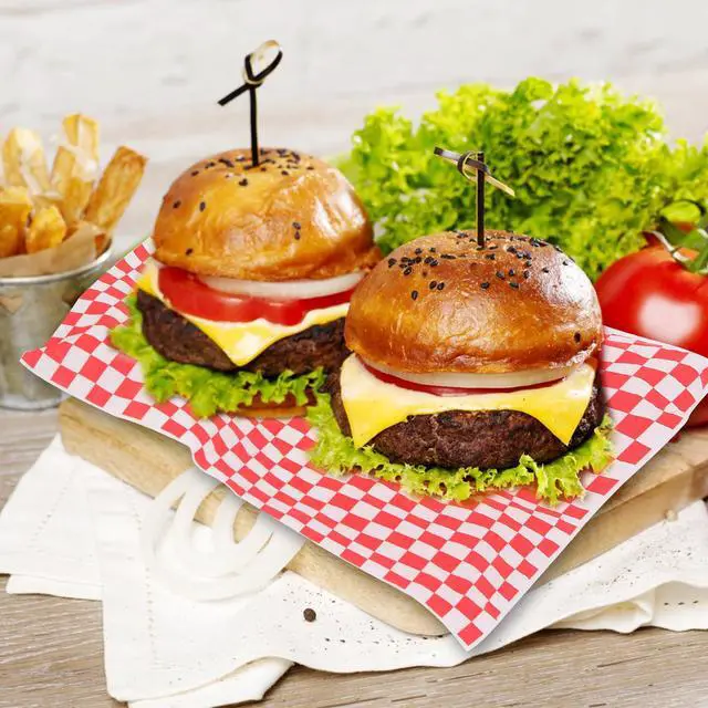 Alt view image 4 of 7 - 100pcs Deli Paper Sheets 12x12", Premium Food Basket Liners, Grease Resistant Wax Paper Sheets for Food, Classic Checkered Sandwich Wrapping Paper for Party, Festival and Outdoors,