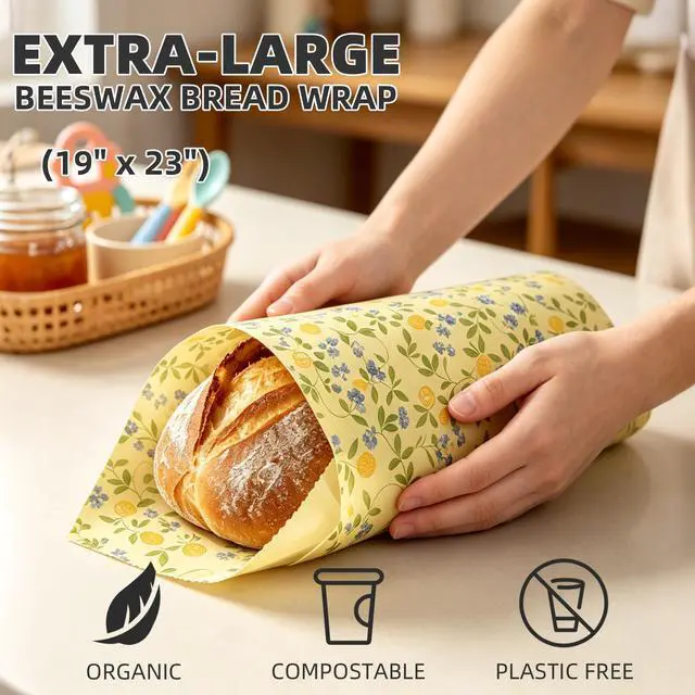 Alt view image 2 of 7 - Beeswax Wraps for Food - XL 19x23 Inch for Sourdough Bread | Organic Eco-Friendly Plastic-Free Bees Wax Sheets, Reusable Alternative to Plastic Wrap &Aluminum Foil for Bread Loaf Storage