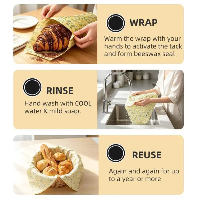 Alt view image 7 of 7 - Beeswax Wraps for Food - XL 19x23 Inch for Sourdough Bread | Organic Eco-Friendly Plastic-Free Bees Wax Sheets, Reusable Alternative to Plastic Wrap &Aluminum Foil for Bread Loaf Storage