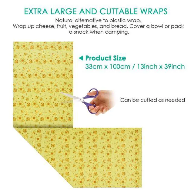 Alt view image 2 of 7 - Reusable Beeswax Food Wraps, 13x39 Inch Eco-Friendly Beeswax Wraps for Bread Sustainable Food Storage Wraps Beeswax Paper Roll for Sandwich, Cheese