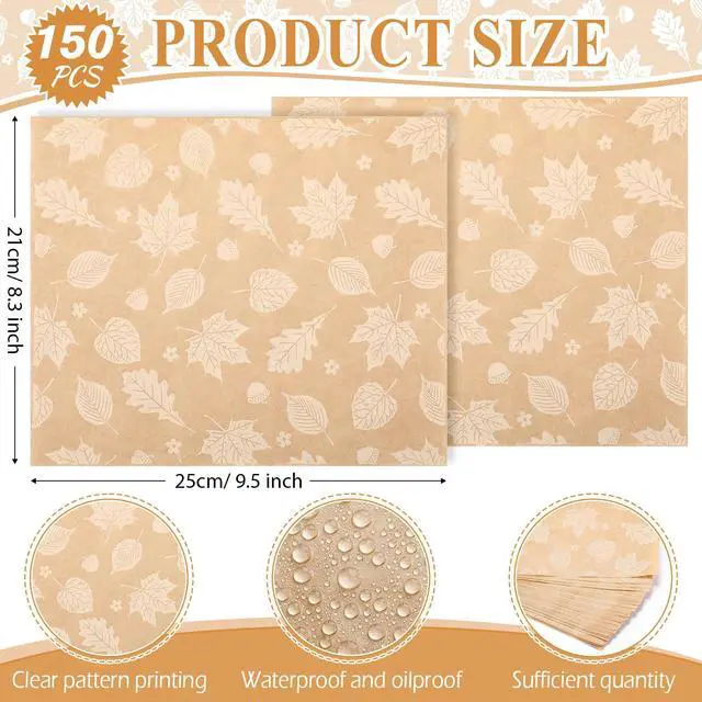 Alt view image 2 of 7 - 150 Pcs 150 Pcs Fall Wax Paper Sheet, Maple Leaves,Acorns | Autumn Food Wrap Grease Resistant Liners, Thanksgiving Waterproof Wrapping Tissue, Food Picnic Paper for Kitchen