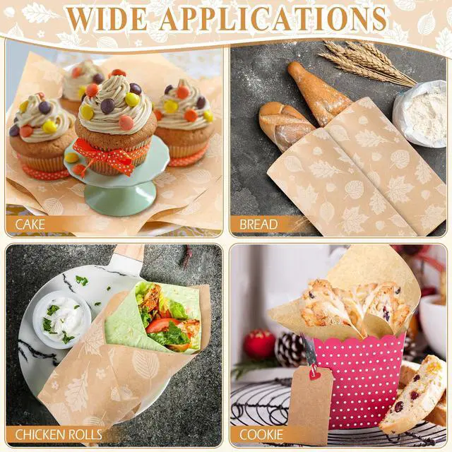 Alt view image 3 of 7 - 150 Pcs 150 Pcs Fall Wax Paper Sheet, Maple Leaves,Acorns | Autumn Food Wrap Grease Resistant Liners, Thanksgiving Waterproof Wrapping Tissue, Food Picnic Paper for Kitchen