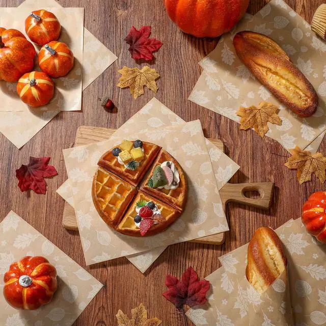 Alt view image 7 of 7 - 150 Pcs 150 Pcs Fall Wax Paper Sheet, Maple Leaves,Acorns | Autumn Food Wrap Grease Resistant Liners, Thanksgiving Waterproof Wrapping Tissue, Food Picnic Paper for Kitchen