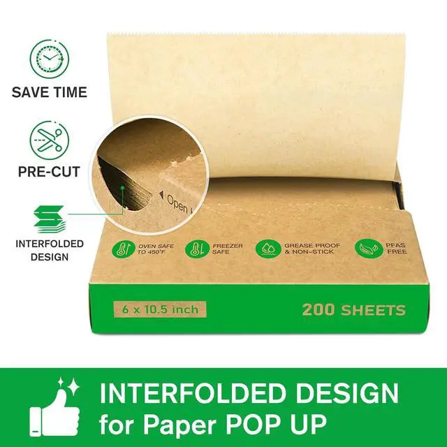 Alt view image 3 of 7 - Precut POP UP Deli Paper Sheet, 200 Pack, 6" x 10-1/2", Kraft | Interfolded Heavy Paper, Waterproof & Grease-Resistant, for Food Wrap and Serving