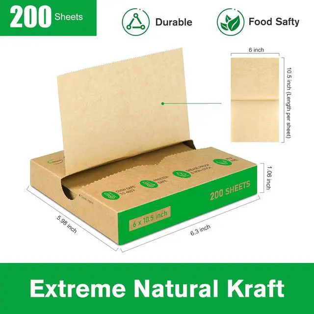 Alt view image 2 of 7 - Precut POP UP Deli Paper Sheet, 200 Pack, 6" x 10-1/2", Kraft | Interfolded Heavy Paper, Waterproof & Grease-Resistant, for Food Wrap and Serving
