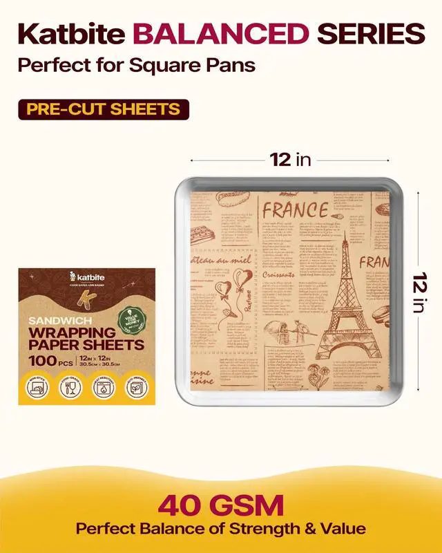 Alt view image 3 of 7 - 12x12 Inch Sandwich Wrapping Paper, 100 PCS, Greaseproof, Nonstick | Unbleached Parchment Paper Wrapping Sheets, Ideal For Bread, Burgers & Sandwiches, Vintage Newsprint, Food-Grade