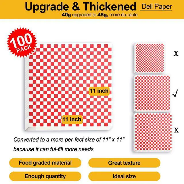 Alt view image 2 of 7 - 100Pcs Wax Paper Sheets for Food, Ultra Grease Resistant Deli Paper Sheet, Must-Have Sandwich Wrapping Papers at School Lunches,Perfect Food Basket Liners for Festival, 11x11"