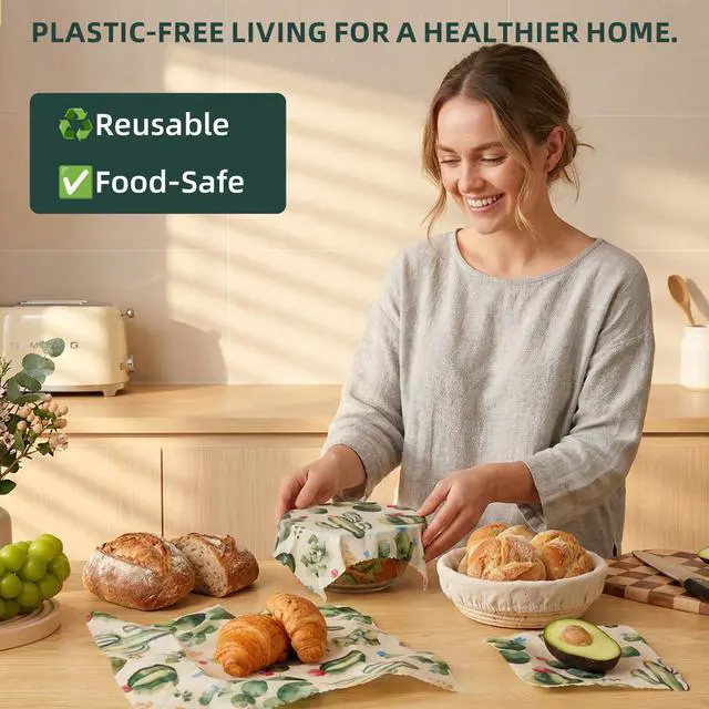 Alt view image 2 of 7 - Cactus Beeswax Wraps, S/M/L 3 Pack Reusable Food Storage | Organic plastic-free sustainable wraps; For bread, sandwiches, cheese, fruit & bowl covering; Eco zero waste food storage