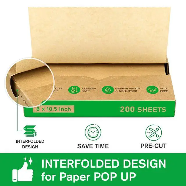 Alt view image 3 of 7 - Precut POP UP Deli Paper Sheet, 200 Pack, 8" x 10-1/2", Kraft | Interfolded Heavy Paper, Waterproof & Grease-Resistant, for Food Wrap and Serving
