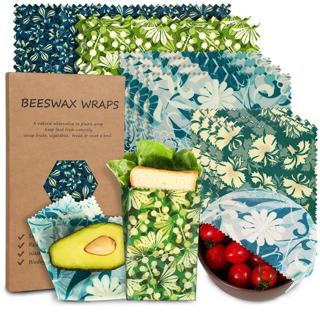 Main image of Reusable Beeswax Wrap, 11 Pack Eco-Friendly Beeswax Wraps For Food, Organic, Sustainable, Biodegradable, Zero Waste, Plastic-Free Food Storage (Flowers and Leaves)