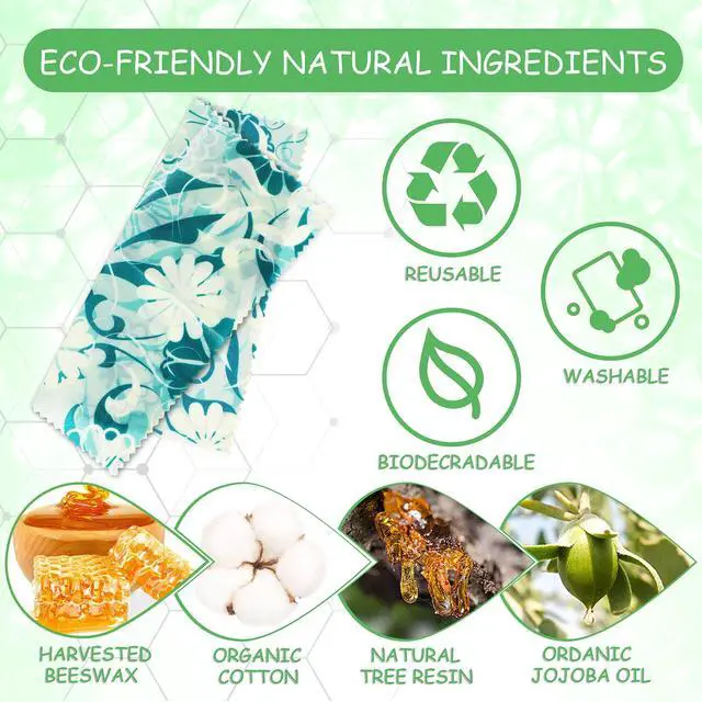 Alt view image 2 of 7 - Reusable Beeswax Wrap, 11 Pack Eco-Friendly Beeswax Wraps For Food, Organic, Sustainable, Biodegradable, Zero Waste, Plastic-Free Food Storage (Flowers and Leaves)