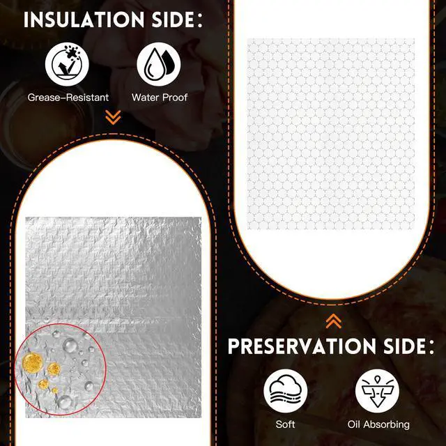 Alt view image 3 of 7 - 100 Pcs Insulated Aluminum Foil Sandwich Wrap Sheets, 14" x 16" | Non-Stick, Pre-Cut, Waterproof & Grease-Resistant, Heat Retains Food Freshness, for Burger, Burrito, Hot Dog