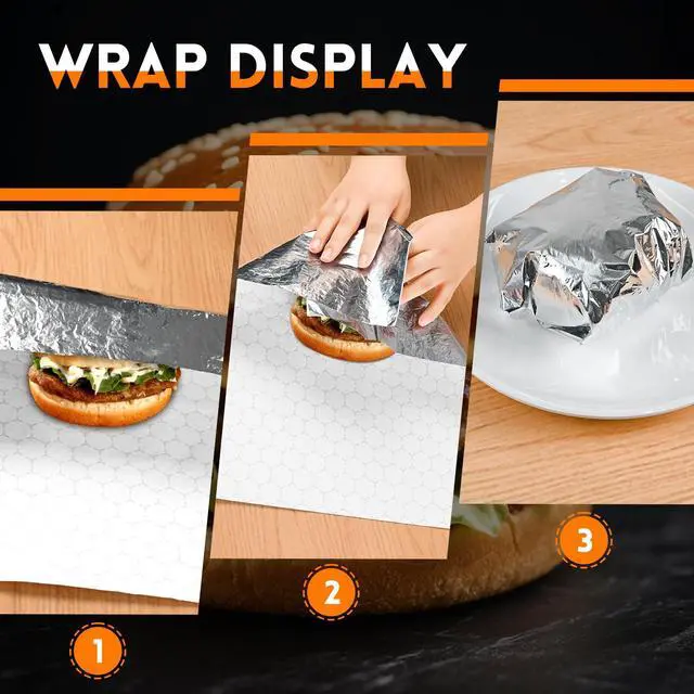 Alt view image 4 of 7 - 100 Pcs Insulated Aluminum Foil Sandwich Wrap Sheets, 14" x 16" | Non-Stick, Pre-Cut, Waterproof & Grease-Resistant, Heat Retains Food Freshness, for Burger, Burrito, Hot Dog