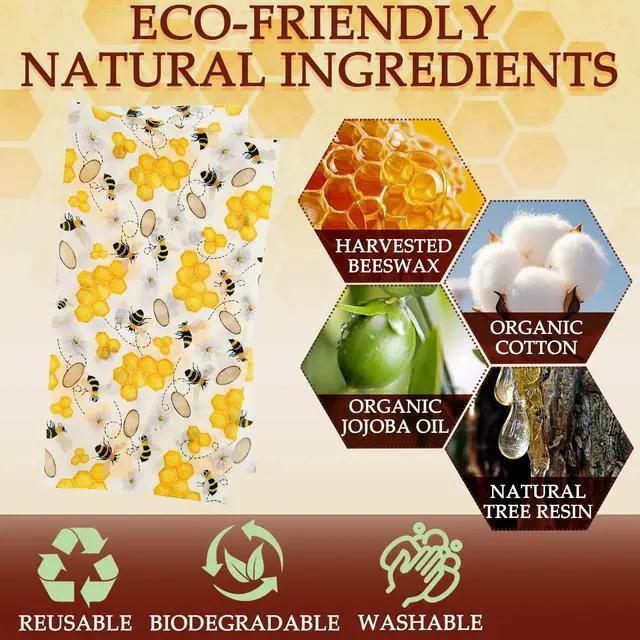 Alt view image 2 of 6 - Beeswax Food Wrap, 9-Pack Reusable Food Storage in 3 Sizes (5S/3M/1L), Fruit Pattern, Plastic-Free, for Bread, Cheese, Produce