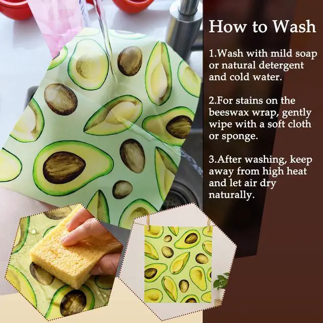 Alt view image 5 of 6 - Beeswax Food Wrap, 9-Pack Reusable Food Storage in 3 Sizes (5S/3M/1L), Fruit Pattern, Plastic-Free, for Bread, Cheese, Produce