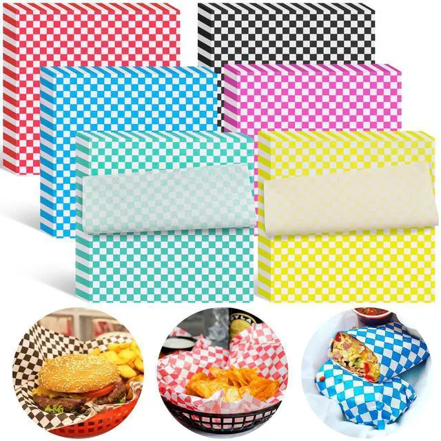 Main image of Paper Sheets 126P, 11.5x11.5 In Checkered Sandwich Paper Wraps, 6 Colors Basket Liners For Food Serving, Grease Resistant Burger Wrappers for BBQ, Picnic, Party(Colorful)