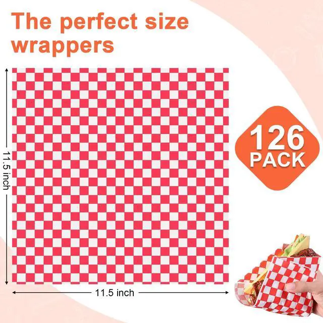 Alt view image 2 of 7 - Paper Sheets 126P, 11.5x11.5 In Checkered Sandwich Paper Wraps, 6 Colors Basket Liners For Food Serving, Grease Resistant Burger Wrappers for BBQ, Picnic, Party(Colorful)