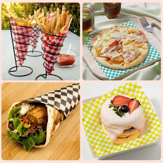 Alt view image 5 of 7 - Paper Sheets 126P, 11.5x11.5 In Checkered Sandwich Paper Wraps, 6 Colors Basket Liners For Food Serving, Grease Resistant Burger Wrappers for BBQ, Picnic, Party(Colorful)
